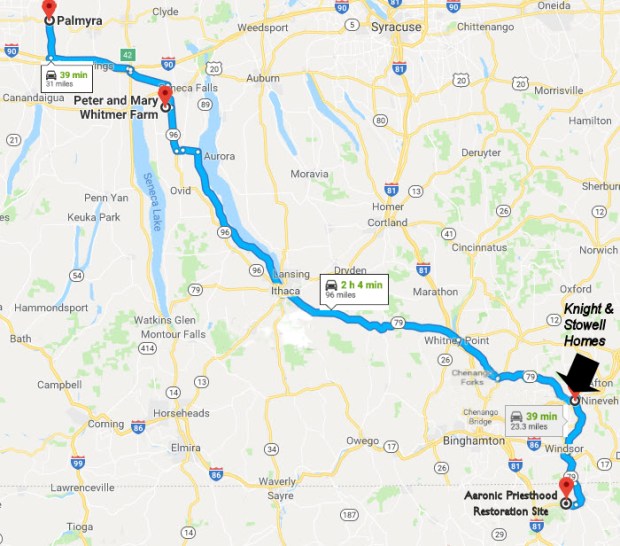 Map showing route from Palmyra to the Knight Farm
